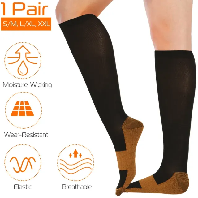Unisex Copper Compression Socks Women Man Durable Hose Graduated Support Socks For Running Nursing Shin Splints Edema Swelling Recovery Black - Shop at LoveMi
