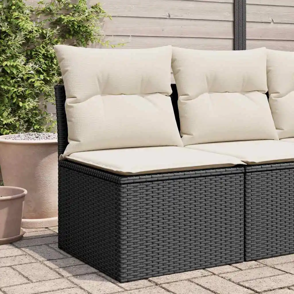 Garden Sofa without Armrests with Cushions Poly Rattan - Black And Cream
