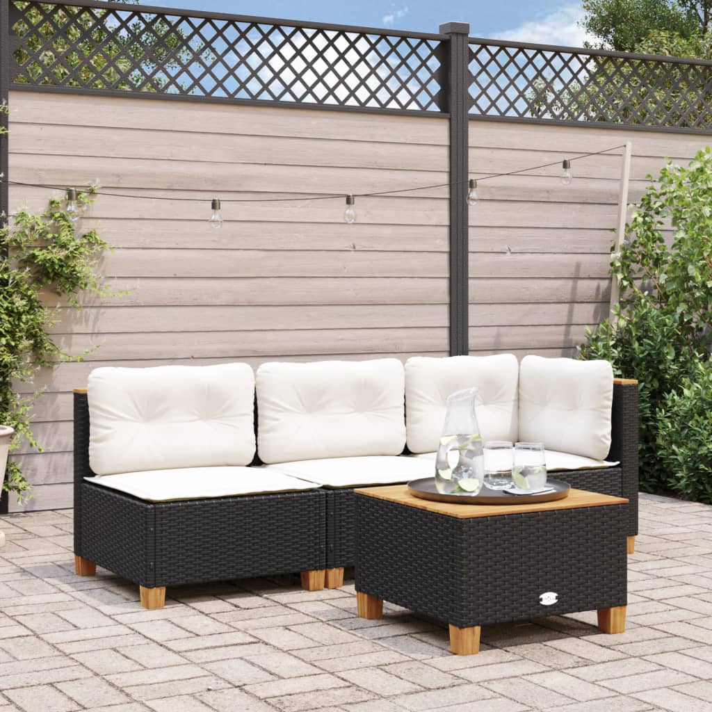 Garden Table 55x Poly Rattan Acacia Wood Garden Table Black - Shop at LoveMi