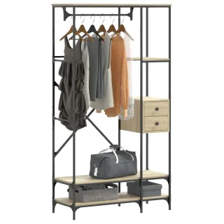 Clothes Rack with Shelves, Sonoma Oak Wood Material