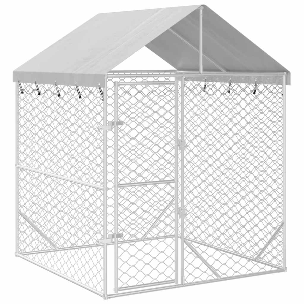   Outdoor Dog Kennel with Roof, Silver, 2x2x2.5 m, Galvanized