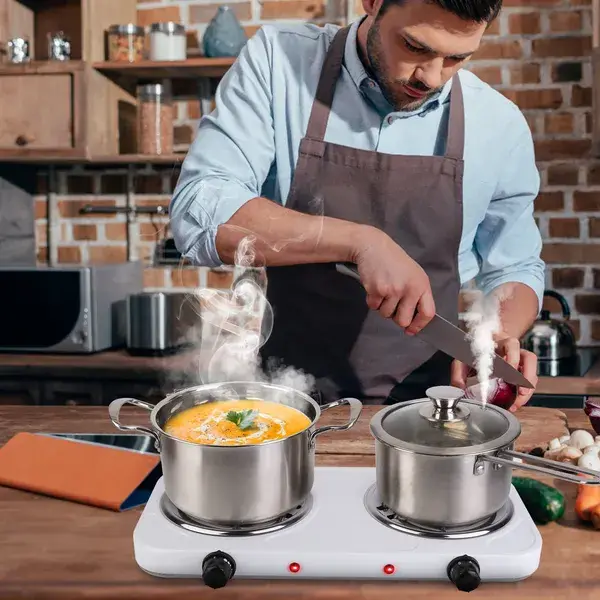 2000W Electric Double Burner Portable Coil Heating Hot Plate Stove Countertop RV Hotplate With Non Slip Rubber Feet 5 Temperature Adjustments