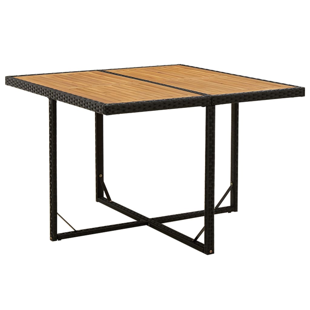 Garden Table 109x Poly Rattan Solid Acacia Wood Black - Shop at LoveMi
