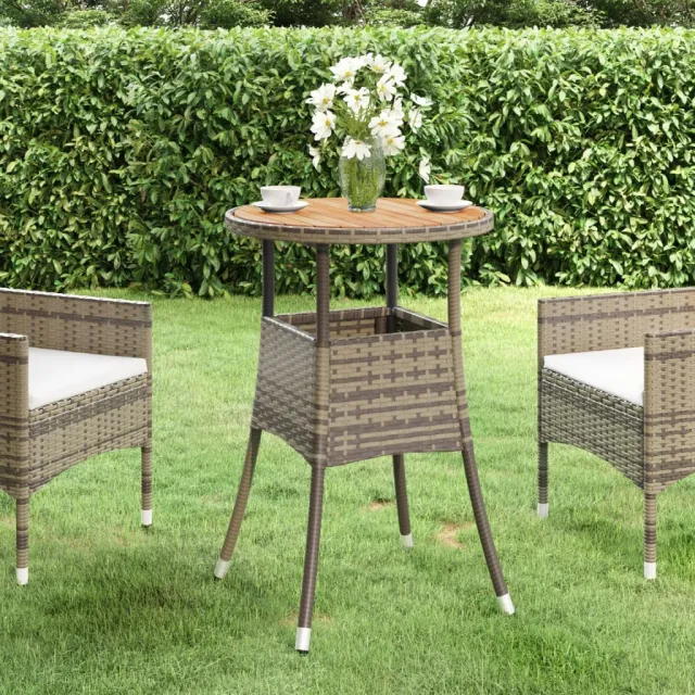 Garden table Ø Acacia wood and poly rattan Gray - Shop at LoveMi