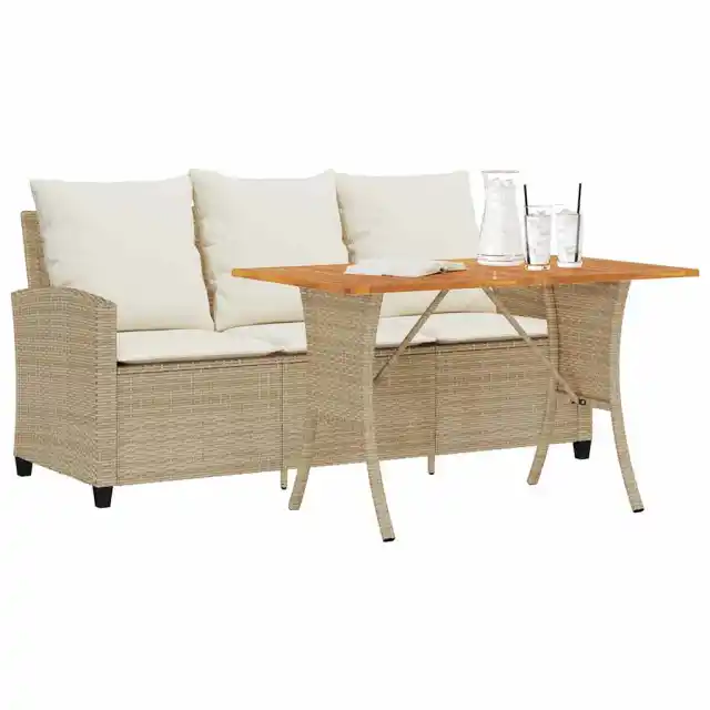 3 seater garden sofa with cushions & table, poly Beige - Shop at LoveMi