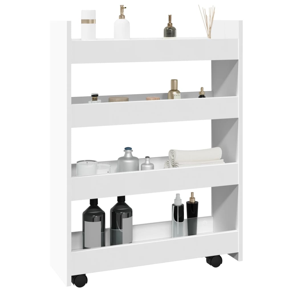   Narrow Storage Trolley 4 Shelves Wood Material   Storage Trolley