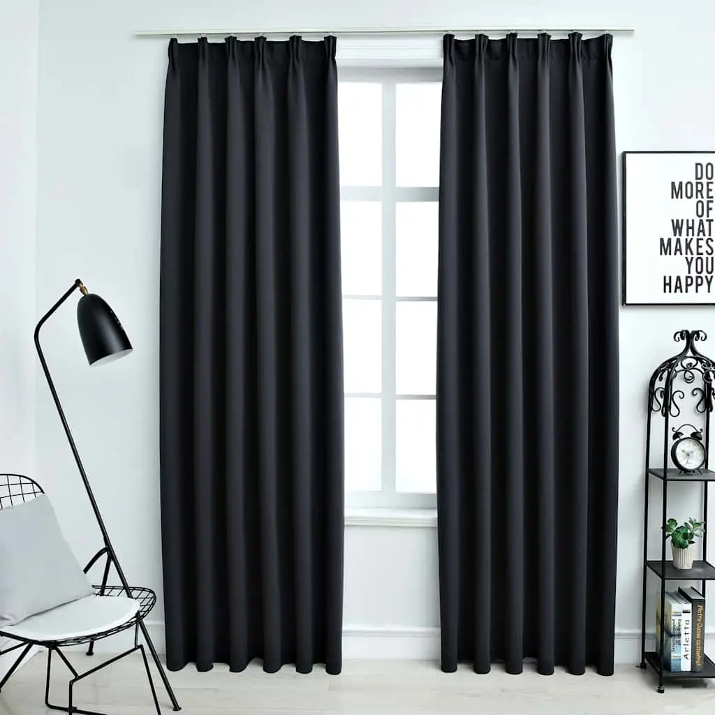 Blackout Curtains with Metal Hooks for Curtain Tracks — Black, 140 x 245 cm