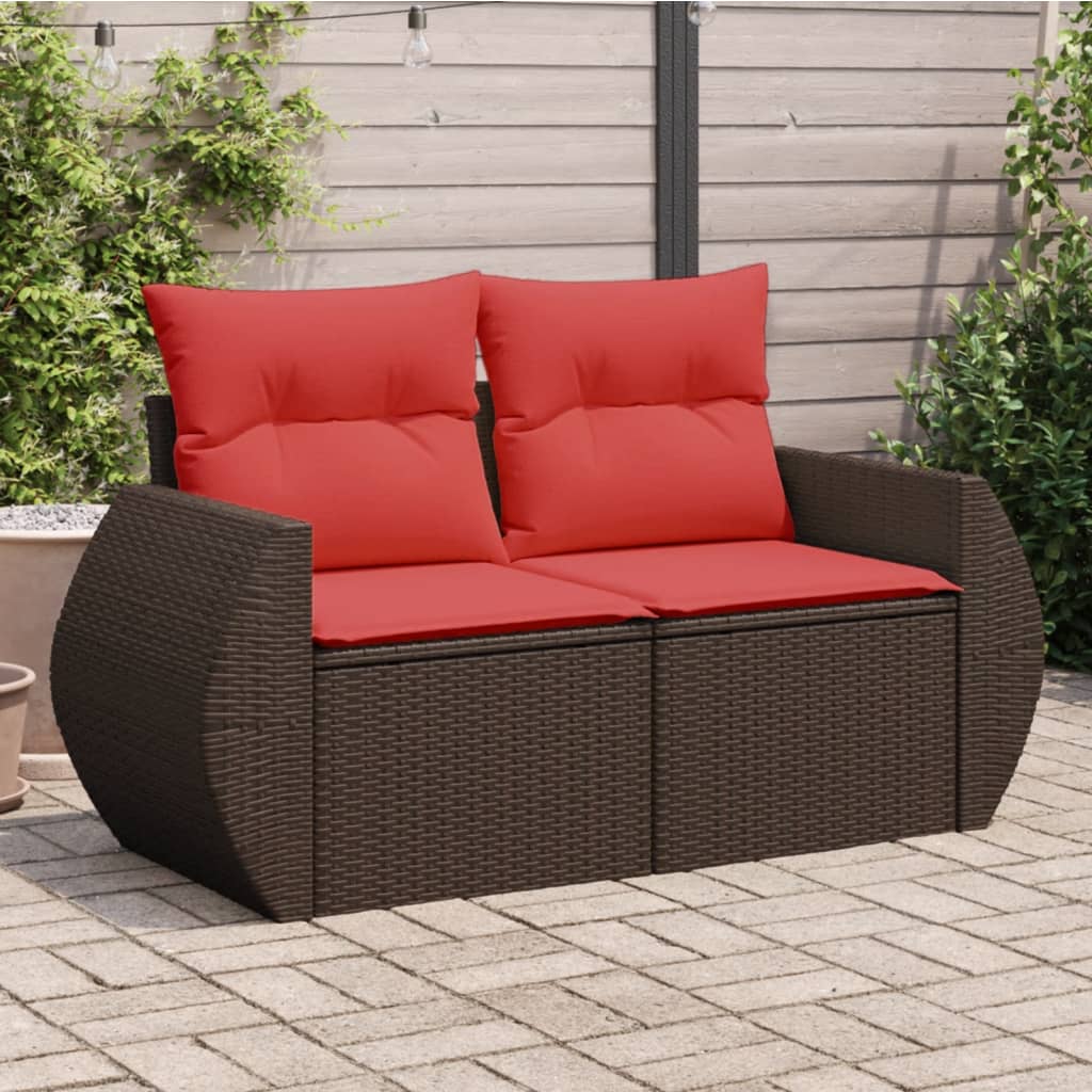 Garden Sofa with Cushions, 2 Seater, Poly Rattan Brown - Shop at LoveMi