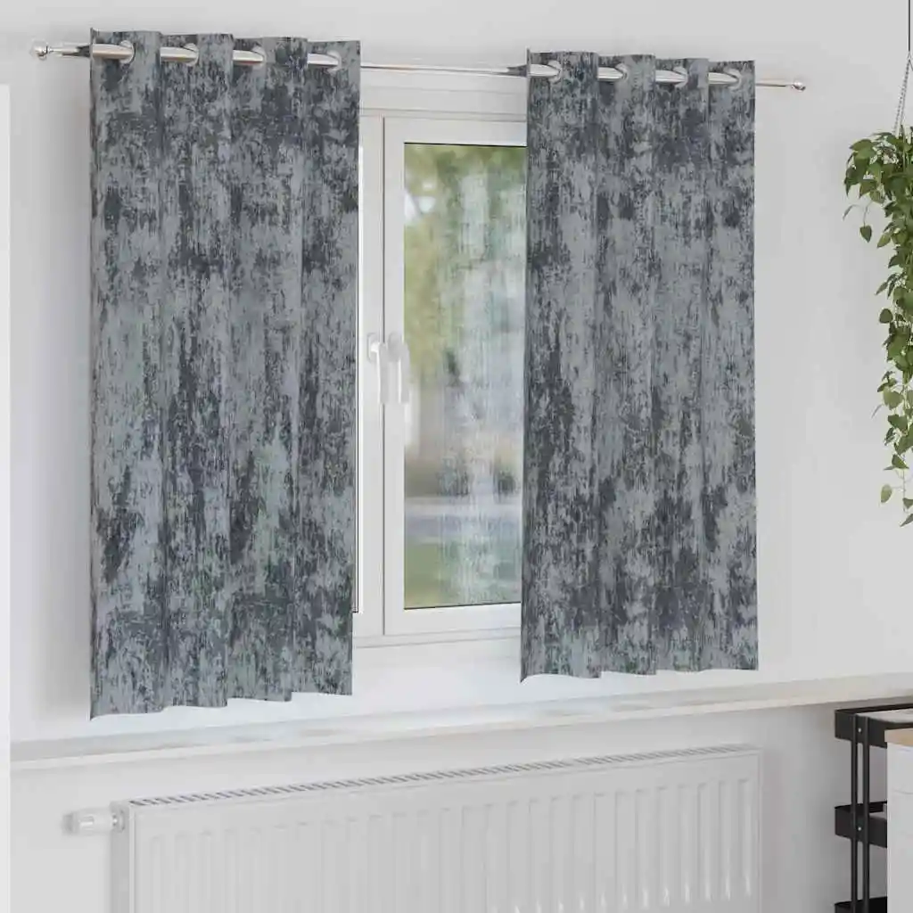 Curtain Set of 2 Silver Velvet