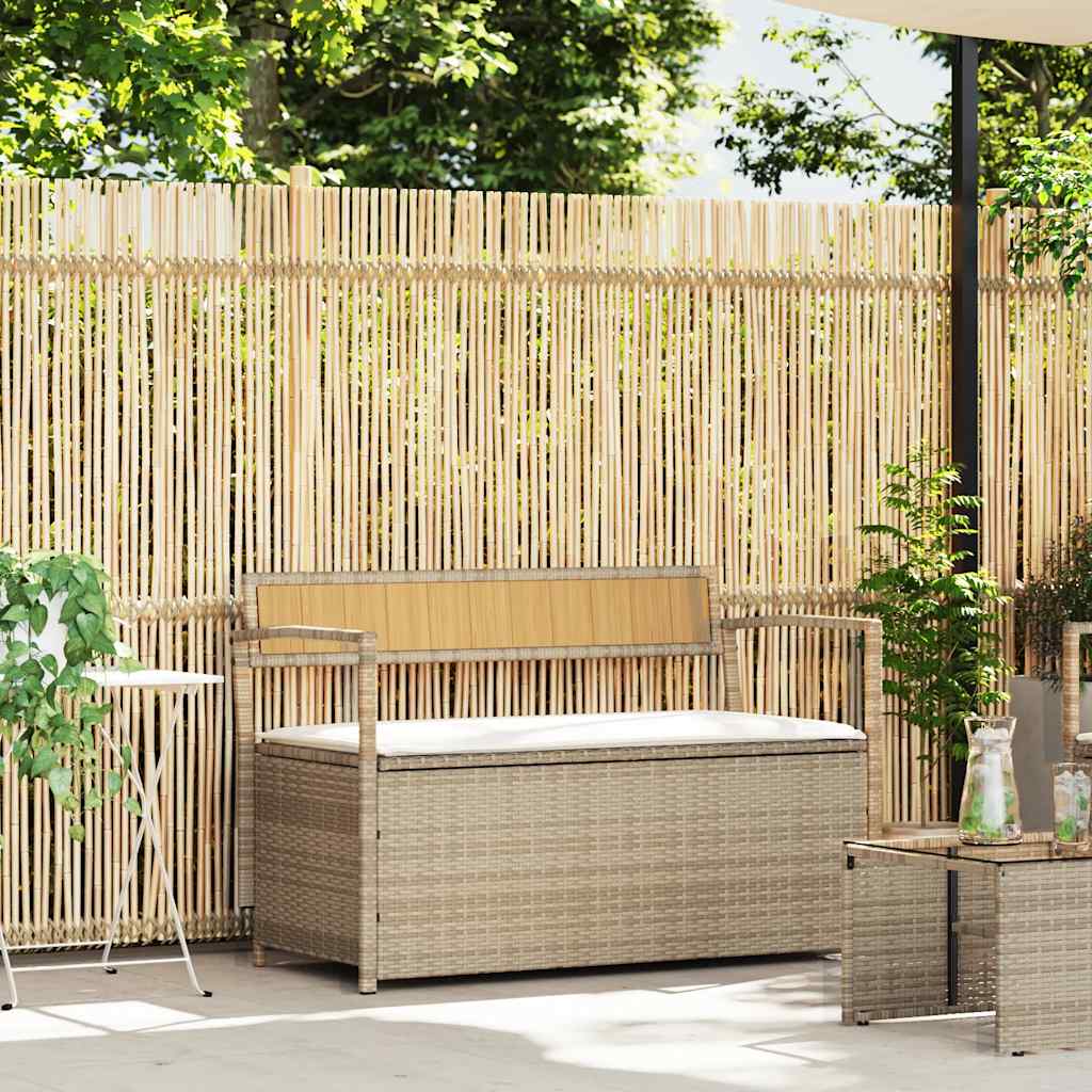 Garden bench with storage and cushions, poly rattan Beige And Cream White - Shop at LoveMi