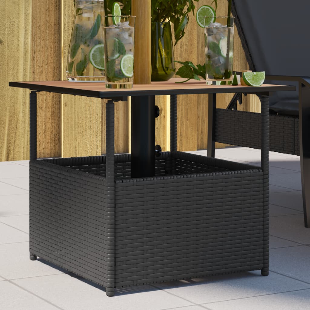 Garden table with parasol hole 55x55x46.5 cm Poly rattan Black - Shop at LoveMi