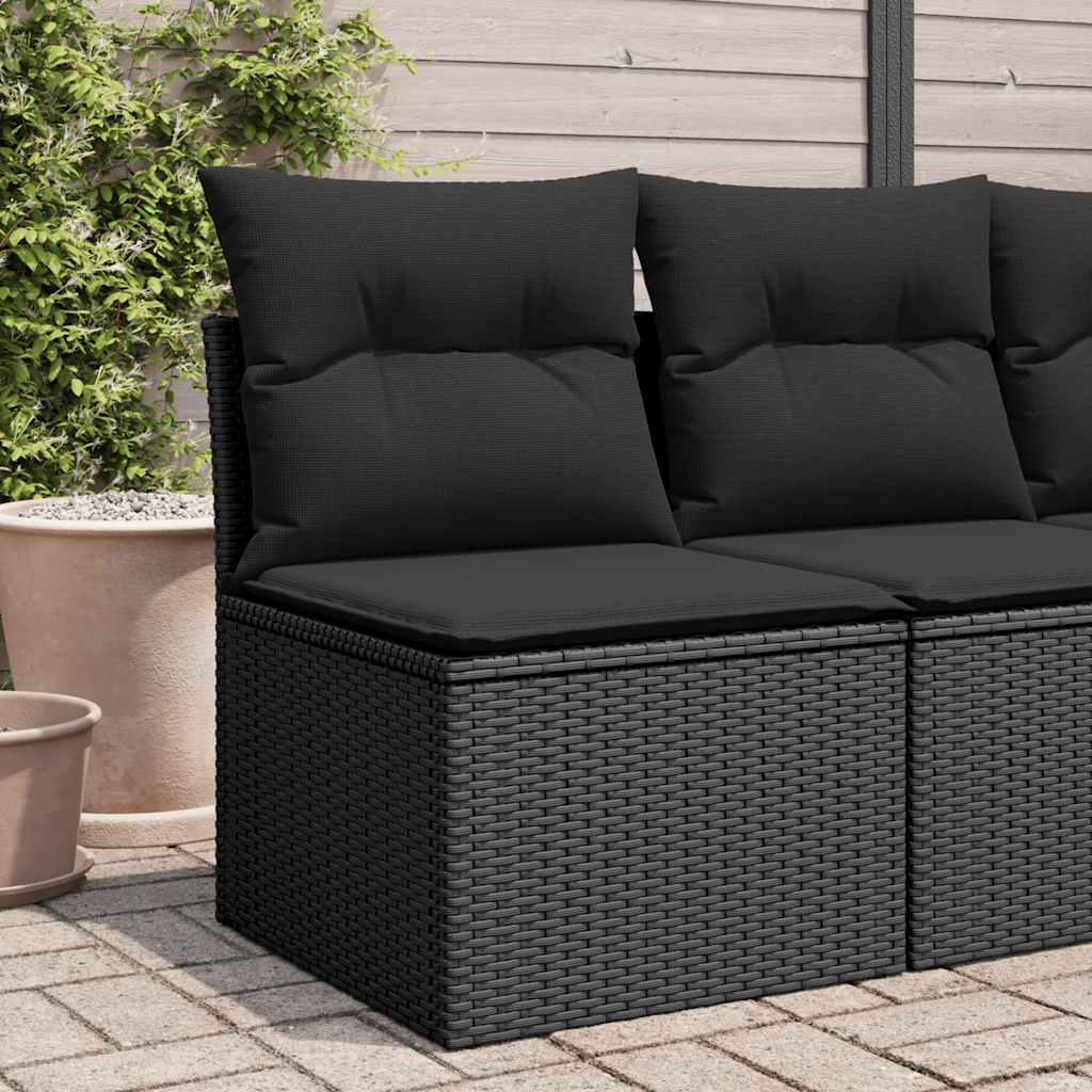 Garden Sofa without Armrests with Cushions Poly Rattan Black - Shop at LoveMi
