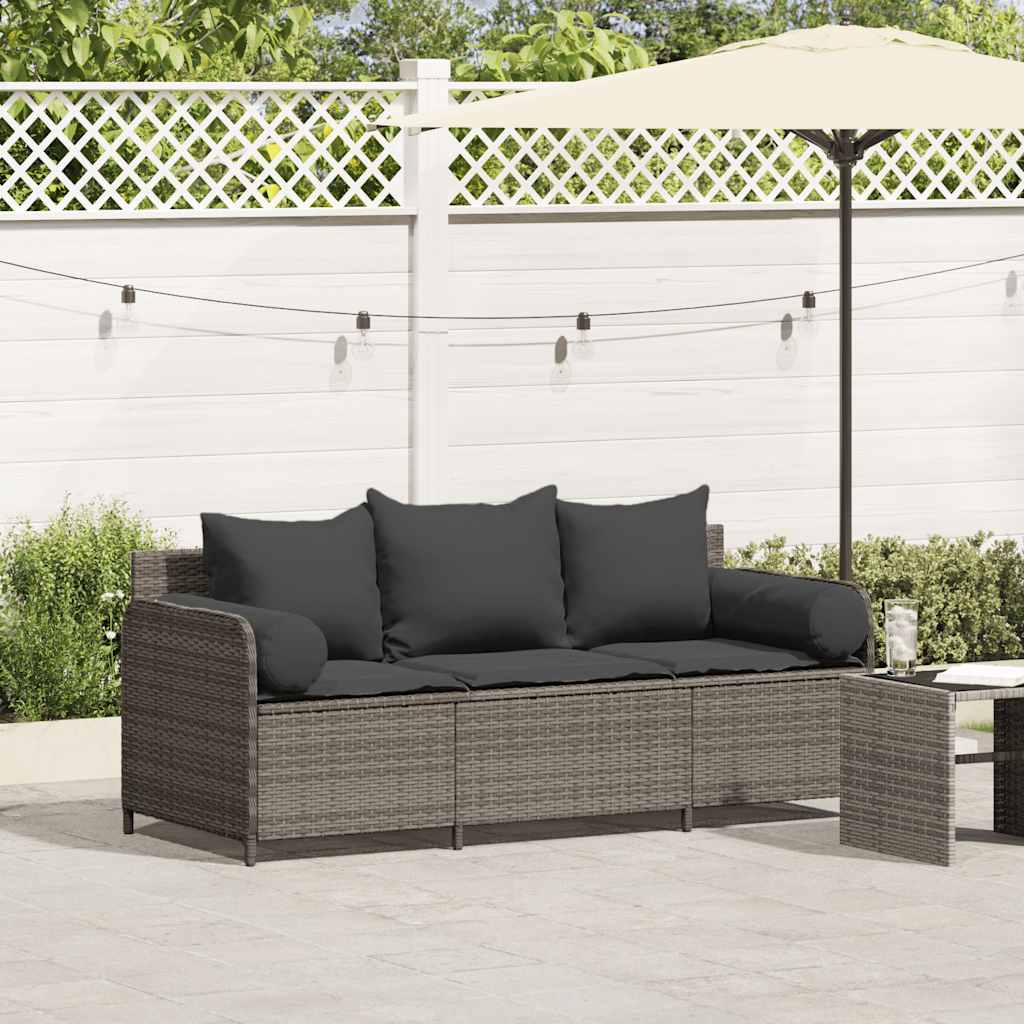 Garden Sofa with Cushions 3 Seater Poly Rattan Gray - Shop at LoveMi