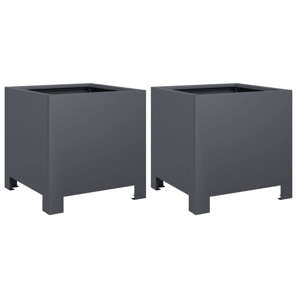 Anthracite Steel Garden Flower Pot Rust Resistant Outdoor Planter_voghion.com