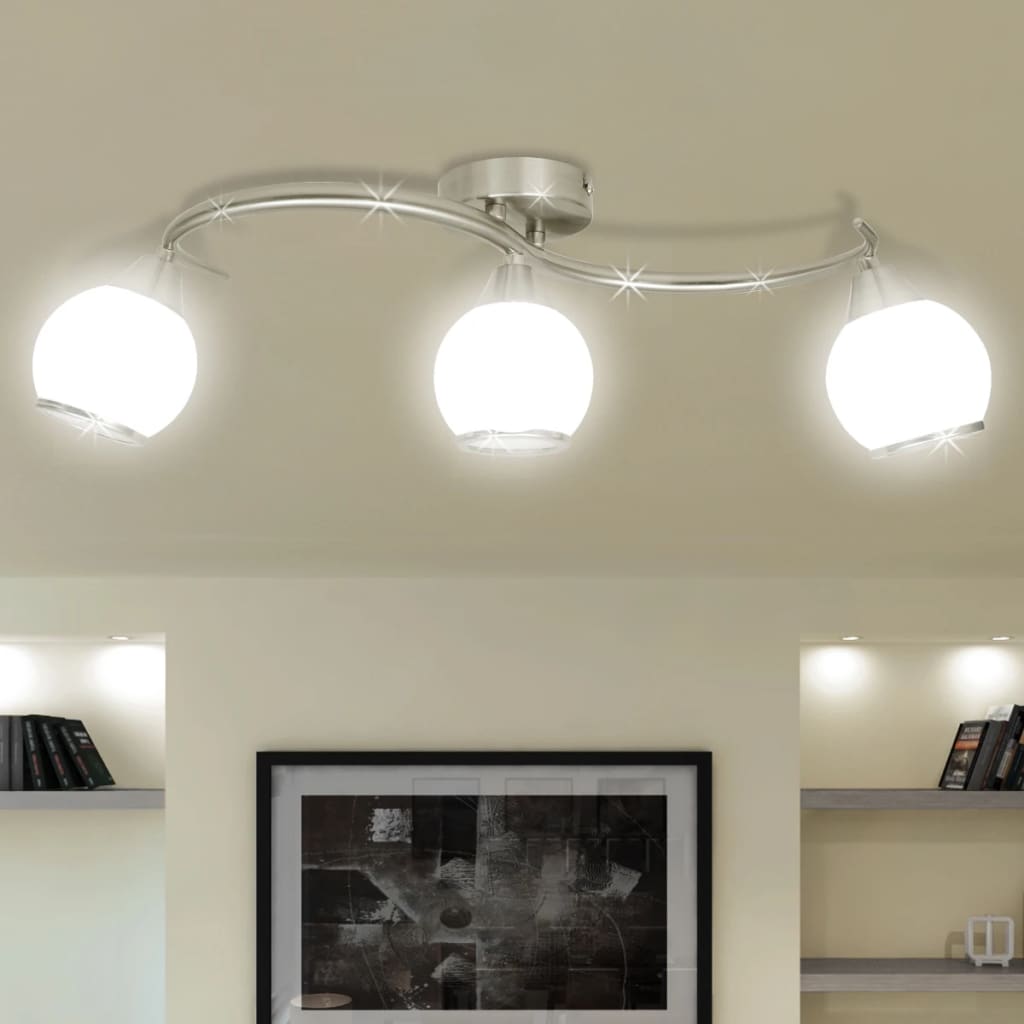 Ceiling light with glass shades on a curved track 3 ×