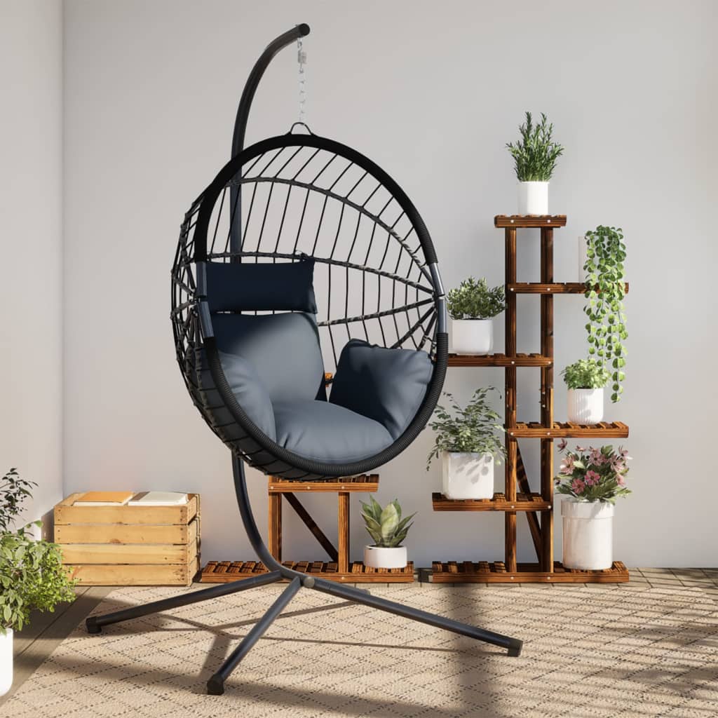 Egg-Design Hanging Chair with Stand, Anthracite Rattan and anthracite