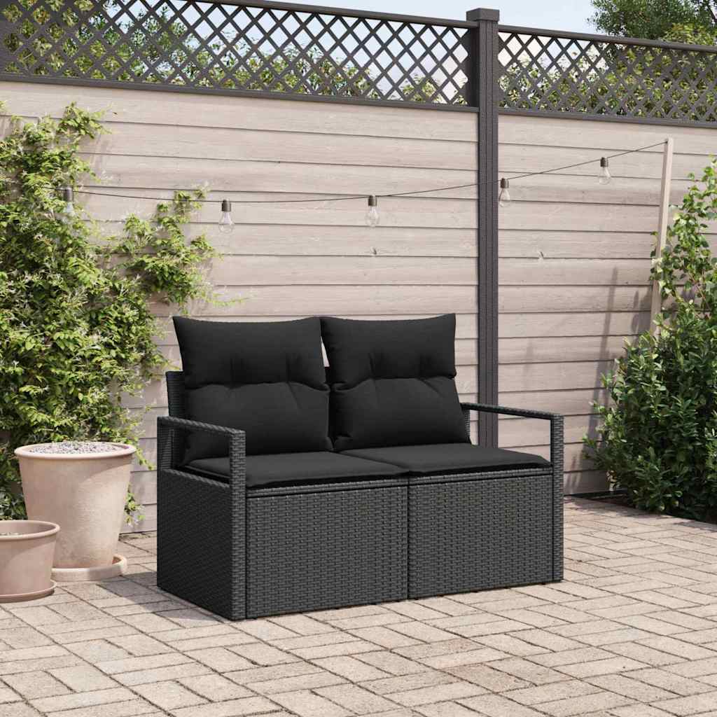 garden sofa with cushions 120 x poly rattan Black - Shop at LoveMi
