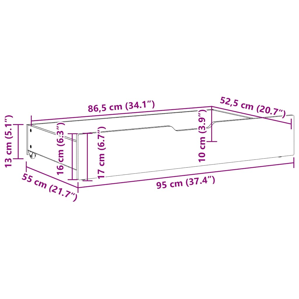   Bed Drawers with Wheels, 2 pcs., 95x Solid Wood