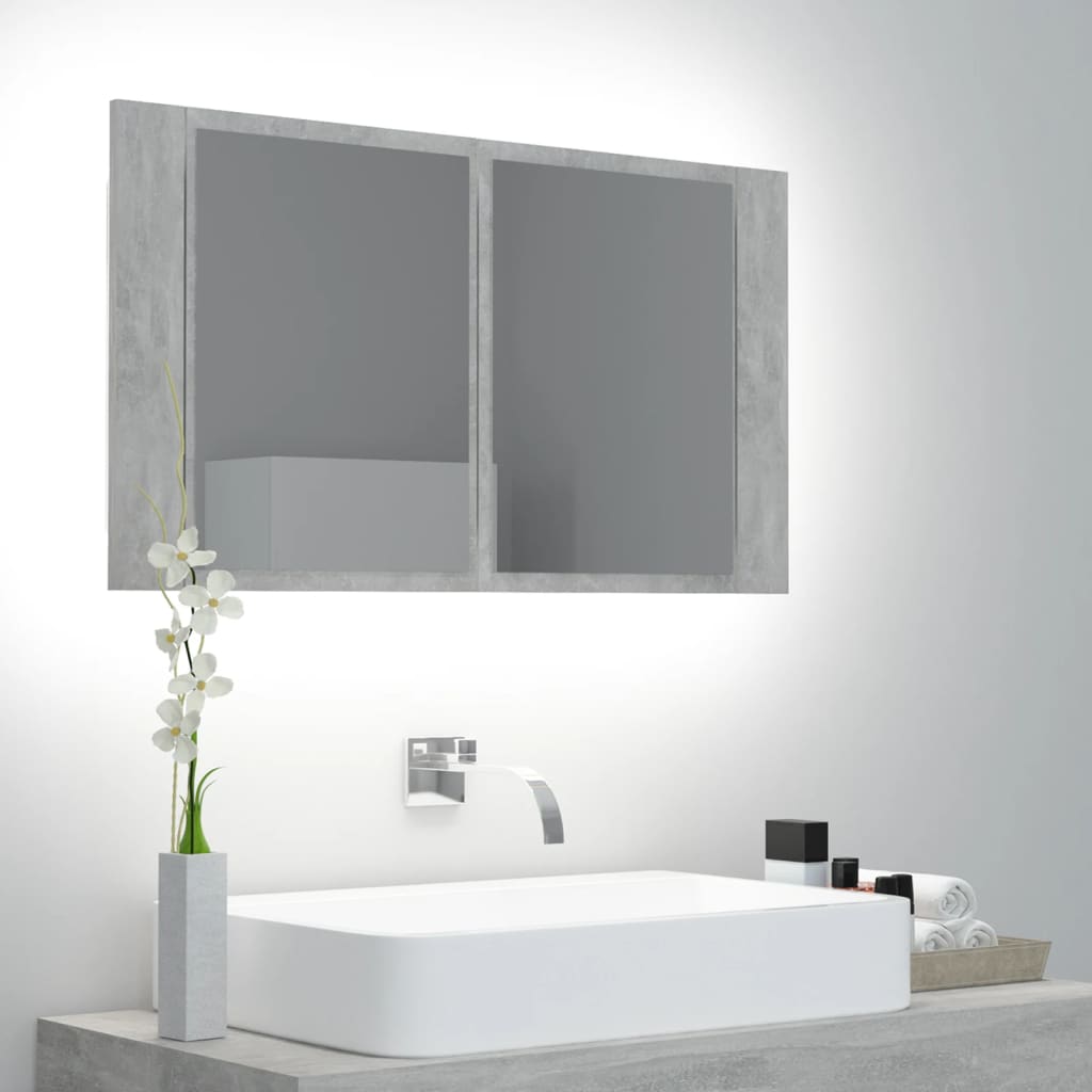   LED bathroom mirror cabinet, concrete grey, 80x acrylic;   LED mirror cabinet, Sonoma
