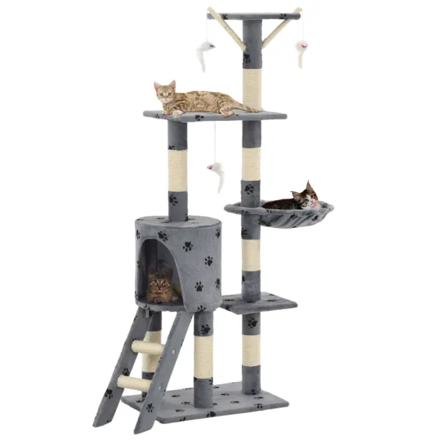 Cat Scratching Post with Sisal Posts 138 cm Cat Scratching Post Grey With Paw Print - Shop at LoveMi