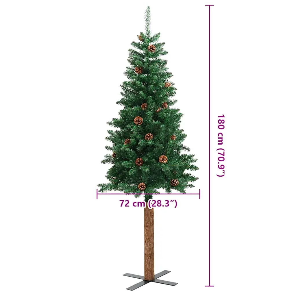 Slim Christmas Tree with Real Wood and Cones 180
