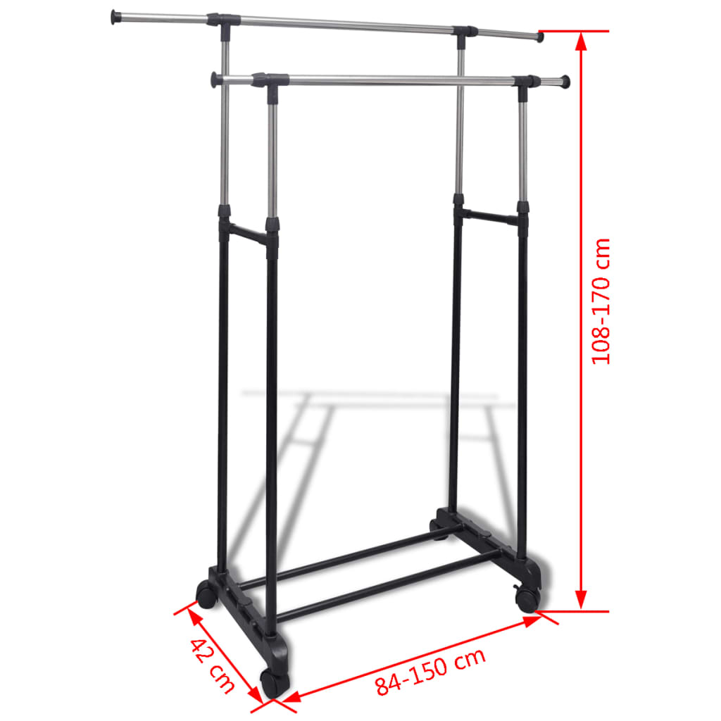   Adjustable Clothes Rack with 4 Wheels and 2 Clothes Rails