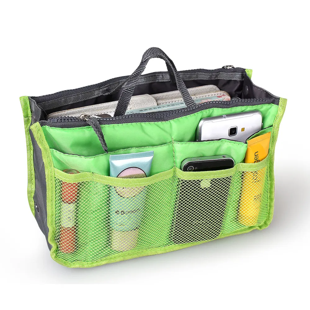 Women Lady Travel Insert Handbag Organiser Makeup Bags Toiletry Purse Liner W/Hand Strap Green - Shop at LoveMi