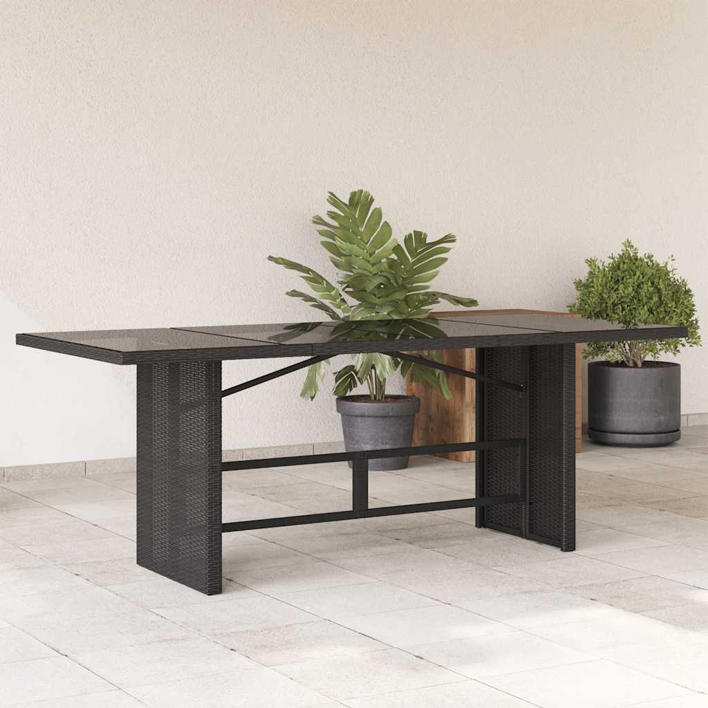 garden table with glass top 190x poly rattan   BlACK Wood