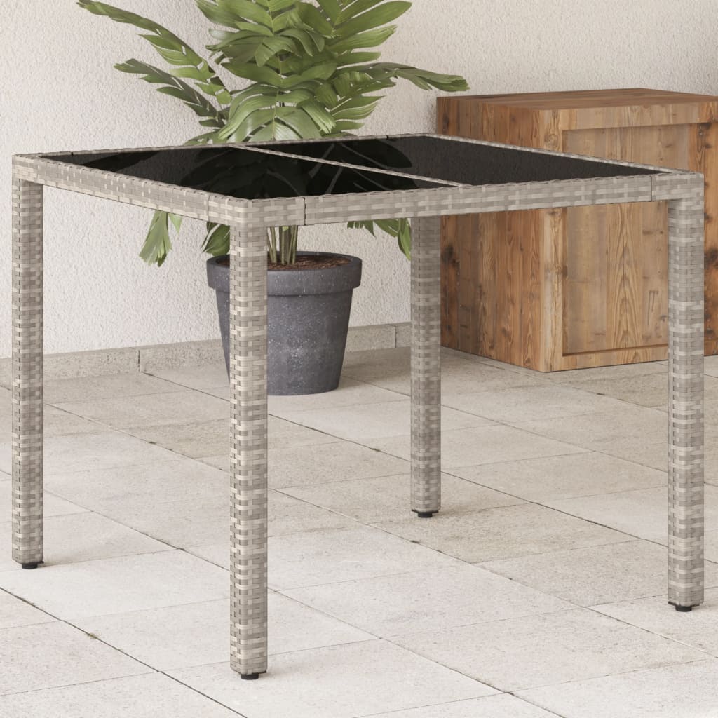 garden table with glass top 90x poly rattan Light Grey - Shop at LoveMi