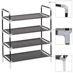 shoe rack with 4 shelves and non-woven fabric - Black - View 1