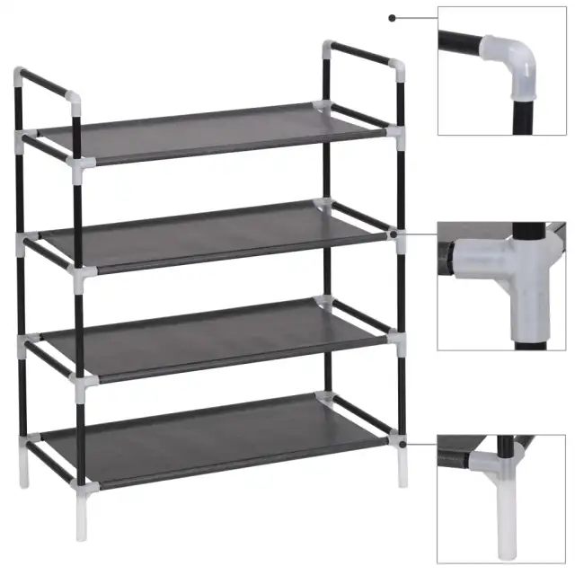 shoe rack with 4 shelves and non woven fabric Black - Shop at LoveMi