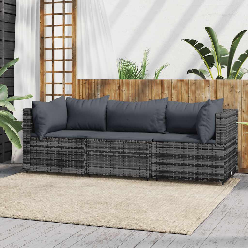 3 piece garden lounge set with cushions, poly rattan Gray - Shop at LoveMi