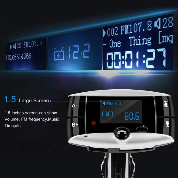 Car Wireless FM Transmitter USB Charger Hands-free Call MP3 Player SD Card Reading Aux-in LED Display - Image 4