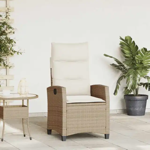 Garden Chair with Side Table, Adjustable Poly Rattan Beige And Cream - Shop at LoveMi
