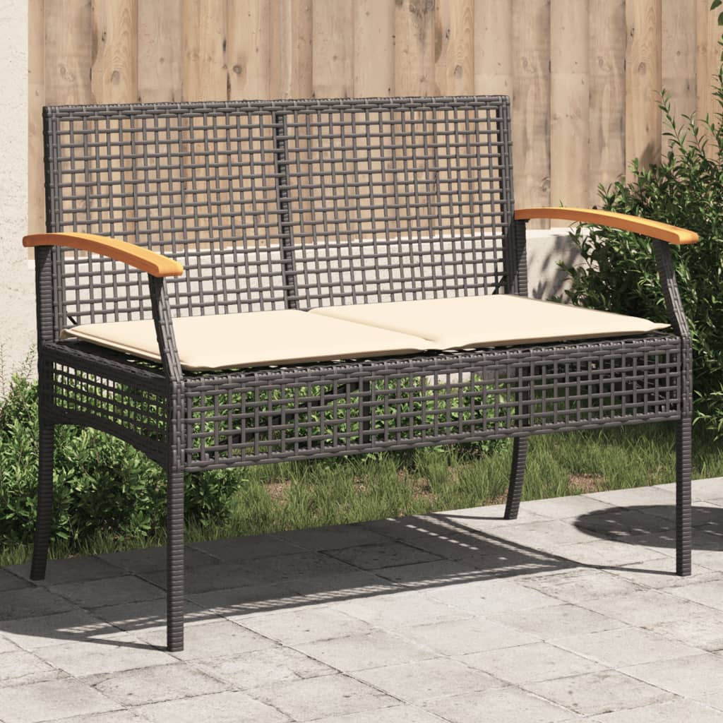 garden bench with cushions, poly rattan, acacia wood Black - Shop at LoveMi