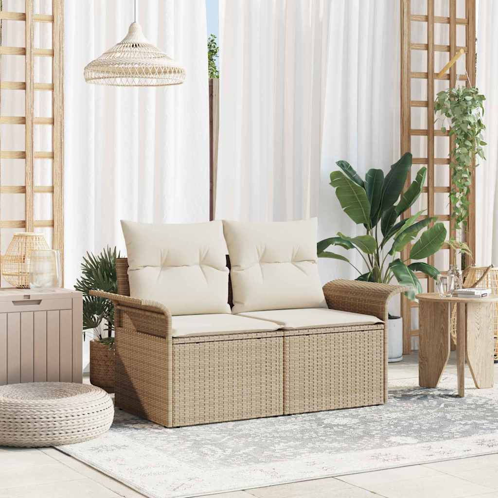 Garden Sofa with Cushions 141 x Poly Rattan Beige And Cream White - Shop at LoveMi