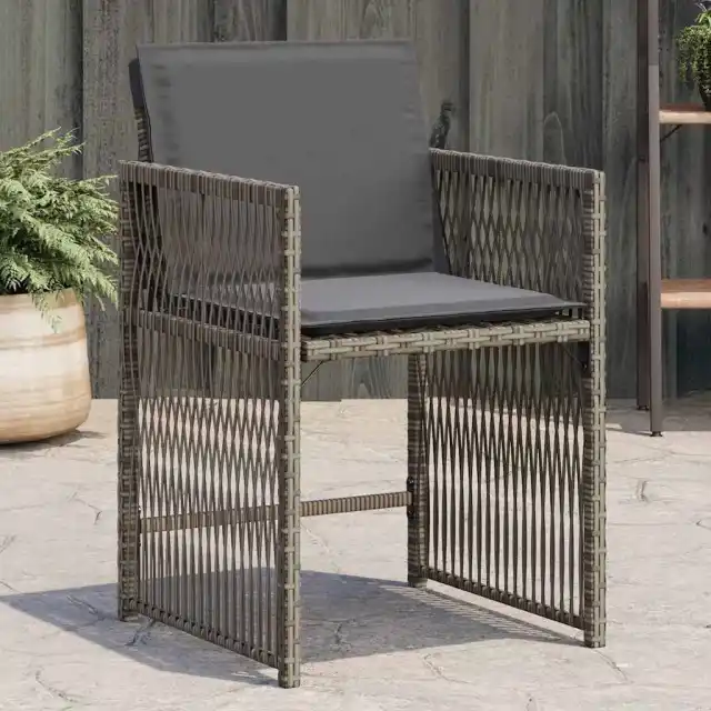Garden Chairs with Cushions, , Poly Rattan Gray - Shop at LoveMi