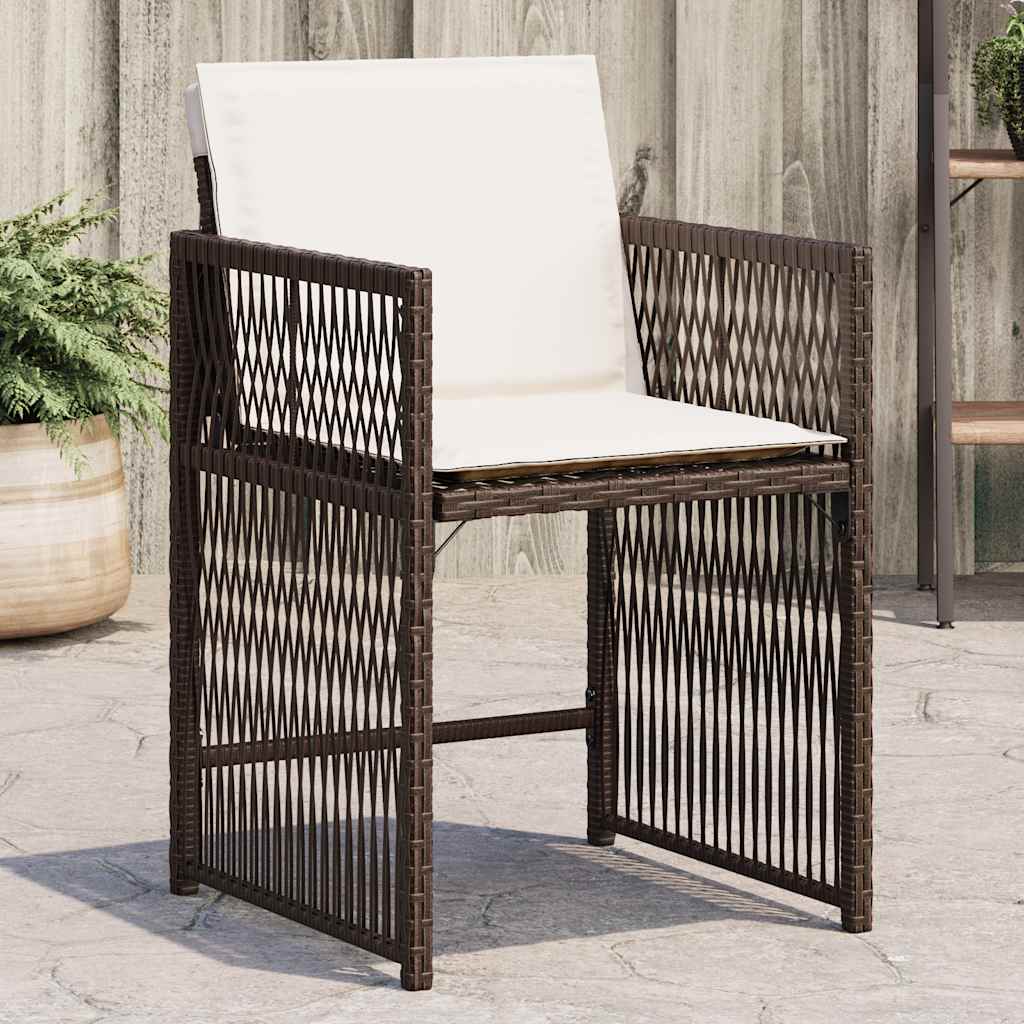 Garden Chairs with Cushions, , Poly Rattan - Brown