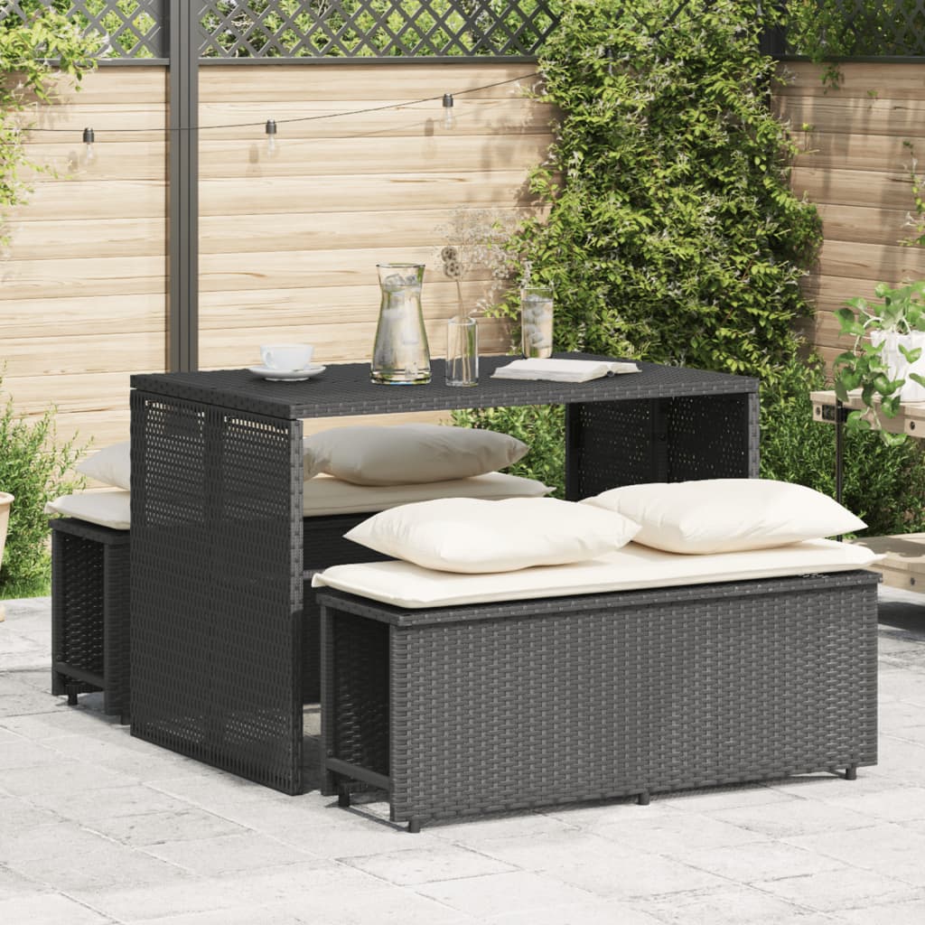 3 piece garden dining set with cushions, poly rattan Black - Shop at LoveMi