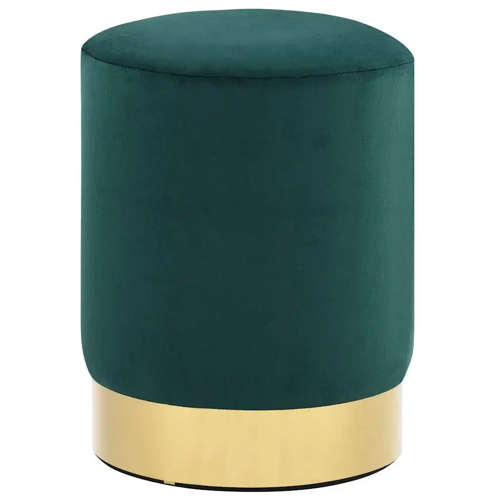 Stool Dark Green and Golden Velvet Stool - Dark Green