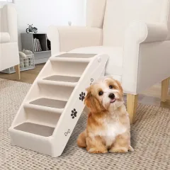 Foldable Dog Stairs Cream 62x40x49.5 cm Dog Stairs - Cream - View 1