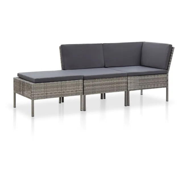 3 piece garden lounge set with cushions, poly rattan Gray - Shop at LoveMi