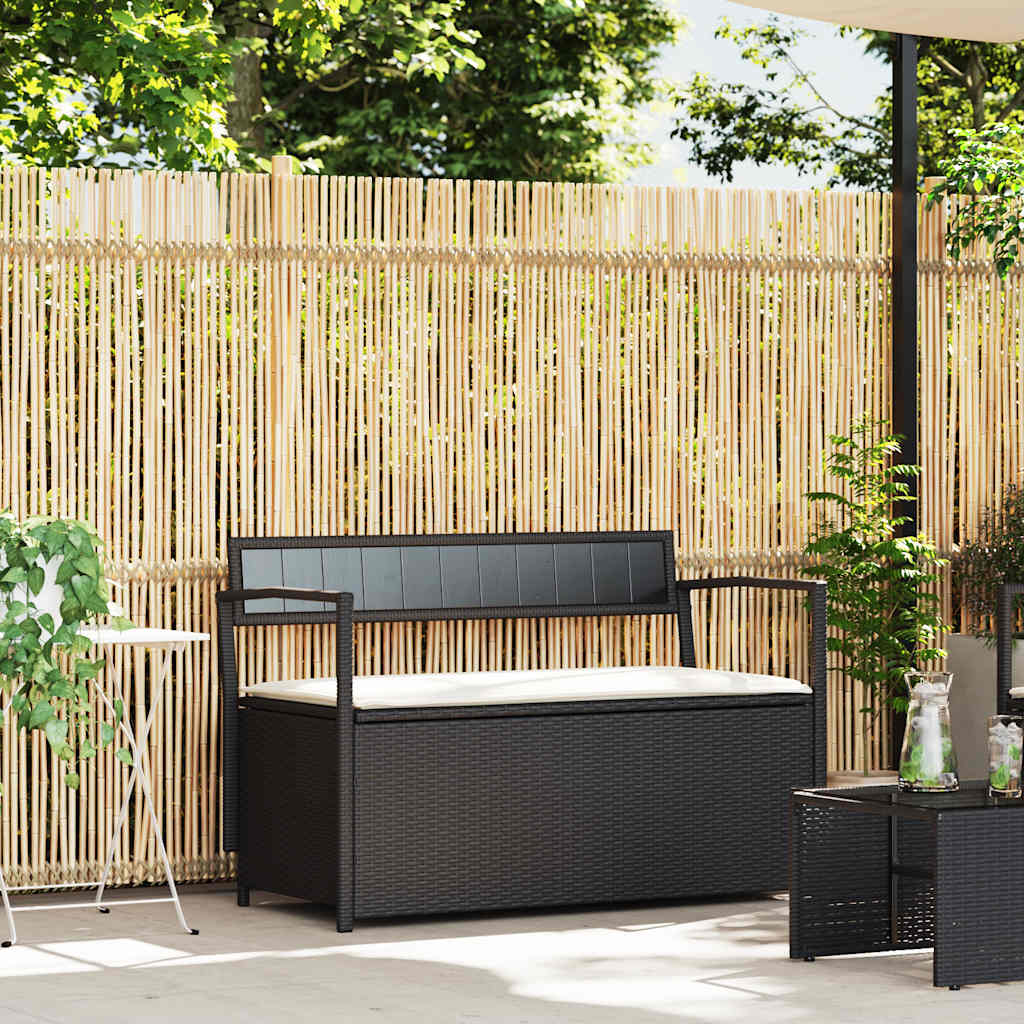   Garden bench with storage and cushions, poly rattan