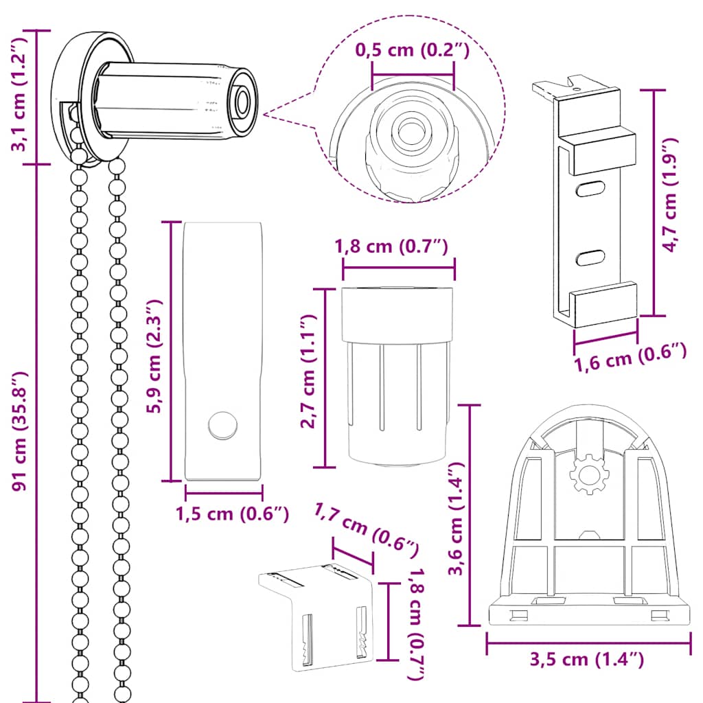   19-piece roller blind fittings 18 mm   30-piece roller blind fittings
