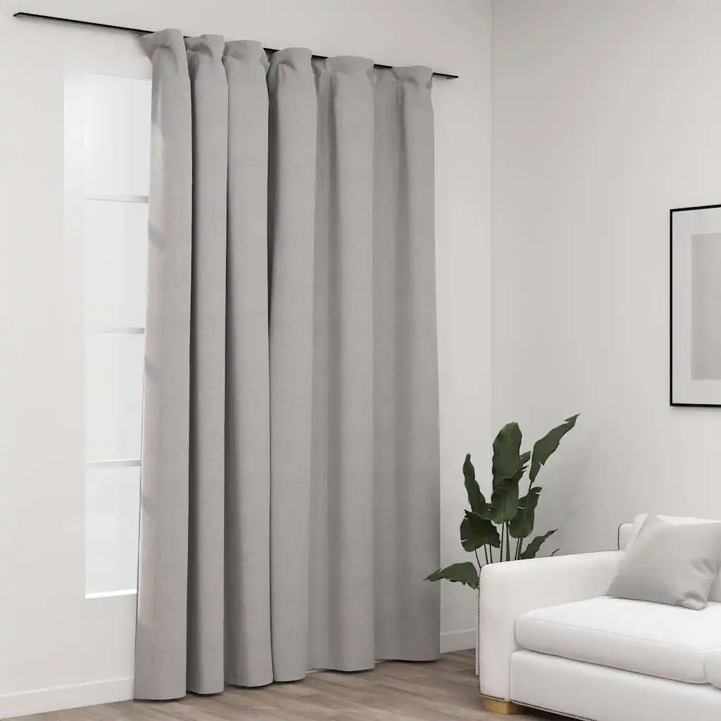 blackout curtain with hooks, linen look;