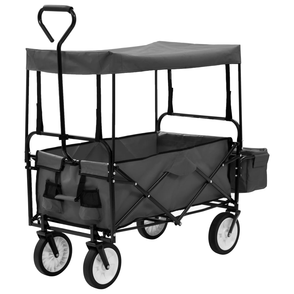Folding Handcart with Sun Canopy – Gray