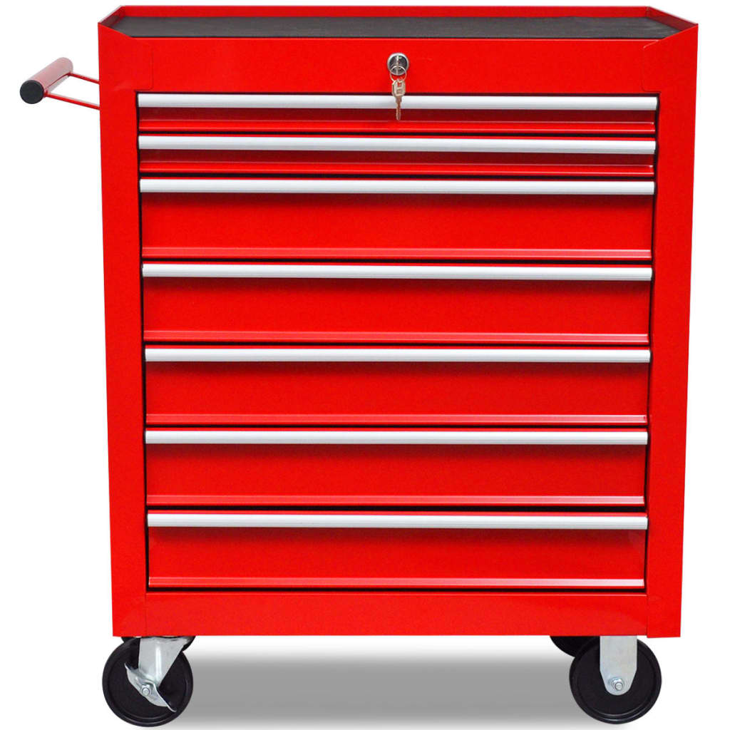 Red workshop trolley with 7 drawers