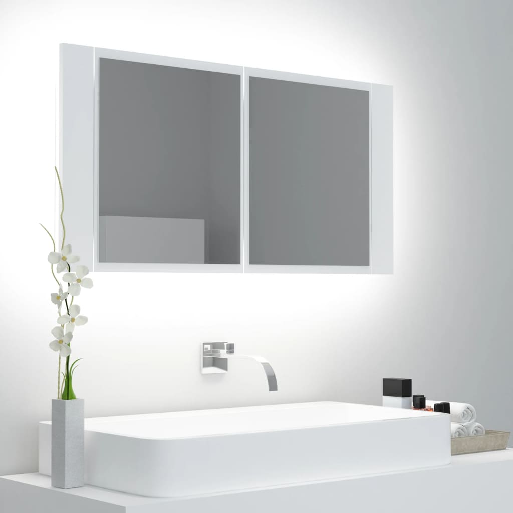 LED bathroom mirror cabinet 90x Acrylic LED bathroom mirror cabinet concrete grey 90x White - Shop at LoveMi