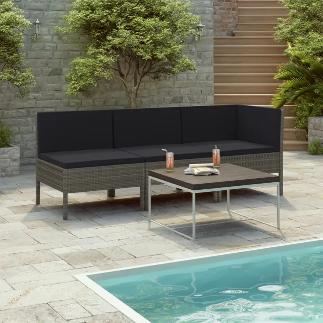 3 piece garden lounge set with cushions, poly rattan Gray - Shop at LoveMi