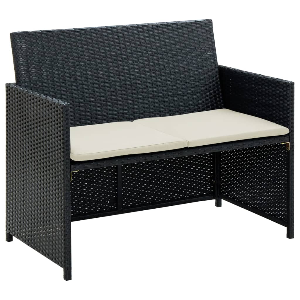 2 seater garden sofa with cushions, poly rattan Black - Shop at LoveMi
